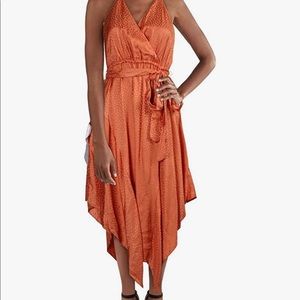Satin Handkerchief Hem Wrap Dress